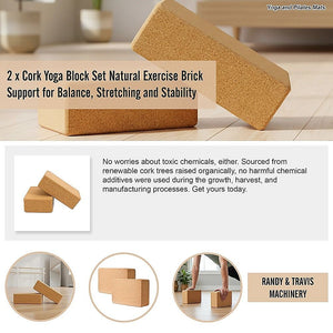 2x ECO-Friendly Cork Yoga Block Organic Yoga Prop Accessory Exercise Brick