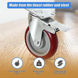 Heavy Duty Swivel Castor Wheels | 4 x 5" | 400KG Load | Trolley Furniture Caster | All Brake