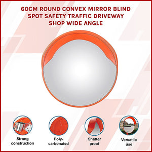 Round Convex Mirror | 60cm | Blind Spot Traffic Driveway Safety | Wide Angle