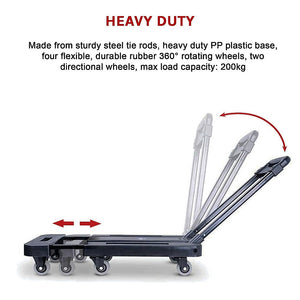 Foldable Flatbed Trolley Cart | 6 x 360° Rotating Wheels | 200KG Load Capacity