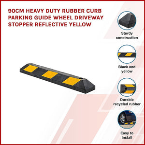 Heavy Duty Rubber Curb Parking Guide | 90cm | Reflective Yellow Wheel Stopper