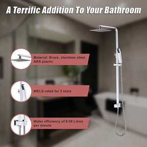 WELS 8" Rain Shower Head Set | Square Dual Heads Faucet | High Pressure Hand Held