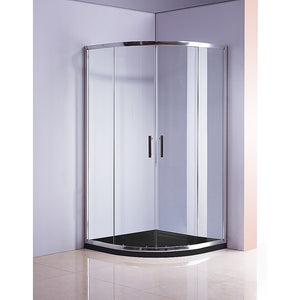 100x100cm Chrome Rounded Sliding 6mm Curved Shower Screen | Black Base