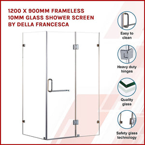 1200 x 900mm Frameless 10mm Glass Shower Screen | Della Francesca Design