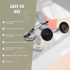 4 x Double Suction Glass Lifting Tool 70kg Vacuum Puller Lifter Aluminium