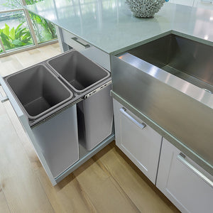 2x 15L Pull-Out Trash Bin | Dual Kitchen Garbage Waste Basket | Cabinet Bin