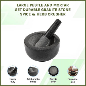 Large Pestle and Mortar Set Durable Granite Stone Spice & Herb Crusher