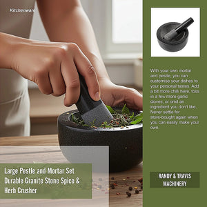 Large Pestle and Mortar Set Durable Granite Stone Spice & Herb Crusher