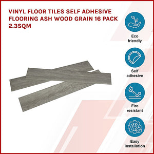 Vinyl Floor Tiles | Self Adhesive Flooring | Ash Wood Grain | 16 Pack | 2.3SQM