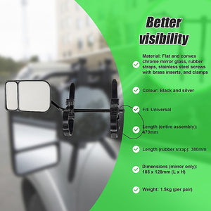 Clip-On Towing Mirrors | 2-Pack | Multi-Fit Clamp-On for Caravan & 4X4 Trailer