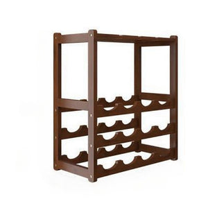Bamboo Wine Rack | Free Standing | 15 Bottles with 6 Glasses Holder Storage | Dark Brown