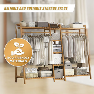 Portable Clothes Rack Coat Garment Stand | Bamboo Rail Hanger | Airer Closet | 2nd Variant