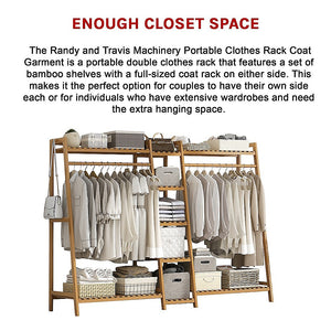 Portable Clothes Rack Coat Garment Stand | Bamboo Rail Hanger | Airer Closet | 2nd Variant