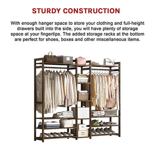 Portable Clothes Rack Coat Garment Stand | Bamboo Rail Hanger | Airer Closet