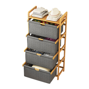 Bamboo Shelf with Storage Hamper | Wooden Bamboo Removable Bags