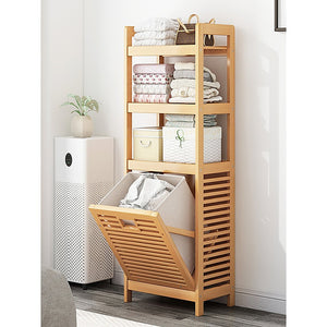 Bamboo 2-in-1 Laundry Hamper Side Table | 2 Shelves | Clothes Basket