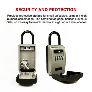 Security Combination Lock Box | 4-Digit | Luminous Dials | Key Storage Safe