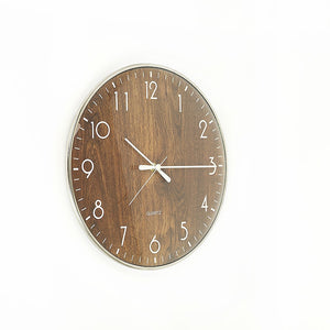 14-inch Round Wall Clock | Silent Non-Ticking | Quartz Battery Operated | Wood Grain
