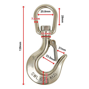 Stainless Steel Swivel Clevis Chain Hook | 304 Grade | 650KG Capacity | Safety Lock