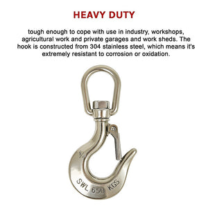 Stainless Steel Swivel Clevis Chain Hook | 304 Grade | 650KG Capacity | Safety Lock