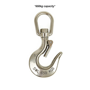 Stainless Steel Swivel Clevis Chain Hook | 304 Grade | 650KG Capacity | Safety Lock