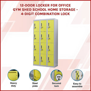 12-Door Locker for Office | Gym | Shed | School | Home Storage | 4-Digit Combination Lock