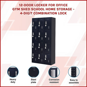 12-Door Locker for Office, Gym, Shed, School, Home Storage | 4-Digit Combination Lock
