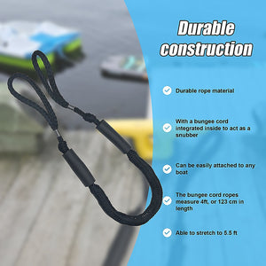 Marine Bungee Dock Line | 4-Pack | Boat Mooring Rope | Anchor Cord Stretchable