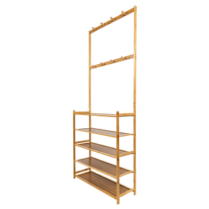 Large Wooden 5 Tiers Hat Coat Stand | Clothes Shoe Rack | Hanger Hooks Shelf Storage