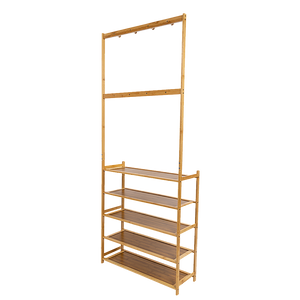 Large Wooden 5 Tiers Hat Coat Stand | Clothes Shoe Rack | Hanger Hooks Shelf Storage