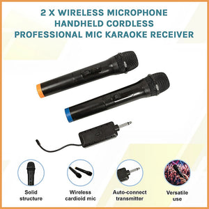 2x Wireless Microphone | Handheld Cordless Professional Mic for Karaoke & Events