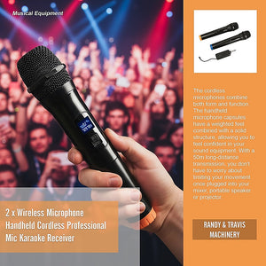 2x Wireless Microphone | Handheld Cordless Professional Mic for Karaoke & Events