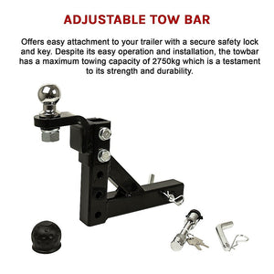 Adjustable Tow Bar Tongue Hitch | 50mm Ball | Drop Trailer for Caravan & 4WD