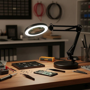10X Magnifying Glass Desk Light Magnifier | LED Lamp with Base for Reading & Close Work