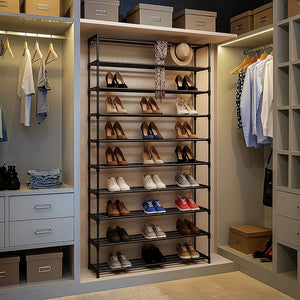 10 Tier Black Shoe Rack Metal Shoe Storage Organizer Rack 50-Pair Large Capacity