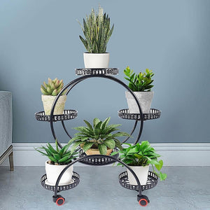 4 Layer 6 Pots Flower Holder Plant Stand Shelf | 4-Wheel Free Moving Rack