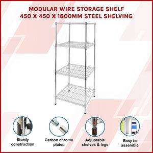Modular Wire Storage Shelf | 450 x 450 x 1800mm | Steel Shelving