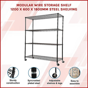 Modular Wire Storage Shelf | 1200 x 600 x 1800mm | Steel Shelving