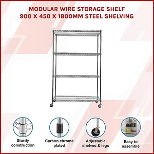 Modular Wire Storage Shelf | 900 x 450 x 1800mm | Steel Shelving