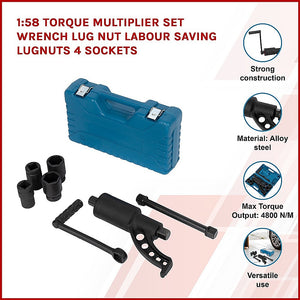 Torque Multiplier Wrench Set | 1:58 Ratio | Lug Nut Labor Saving | 4 Sockets Included