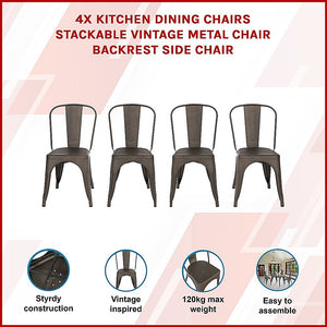 Vintage Metal Dining Chairs | Stackable | Set of 4 | Kitchen & Café Side Chairs