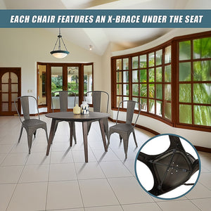 Vintage Metal Dining Chairs | Stackable | Set of 4 | Kitchen & Café Side Chairs