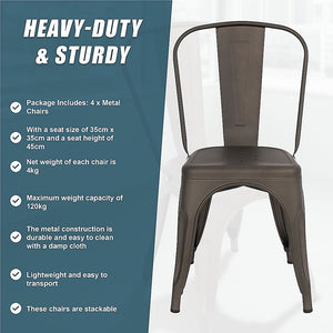 Vintage Metal Dining Chairs | Stackable | Set of 4 | Kitchen & Café Side Chairs