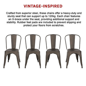 Vintage Metal Dining Chairs | Stackable | Set of 4 | Kitchen & Café Side Chairs
