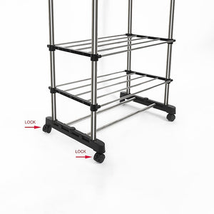 Heavy Duty Commercial Garment Rack | Double Bar | Rolling Collapsible Clothing Shelf