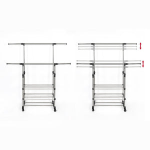 Heavy Duty Commercial Garment Rack | Double Bar | Rolling Collapsible Clothing Shelf