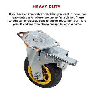 Castor Wheels Set | 4-Piece | 6" (150mm) Swivel Casters | 2 Brakes | 800KG Load Capacity