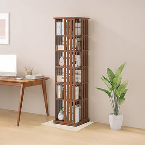 360 Rotating Bookshelf Bamboo Storage Display Rack Shelving in Dark Wood