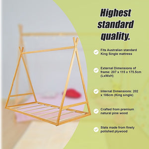 Kids Tent Montessori Toddler Floor Bed | Wooden Bedframe