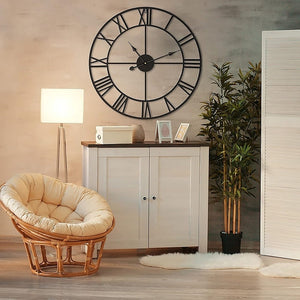 60cm Industrial Large Wall Clock | Round Metal | Roman Numerals Style
